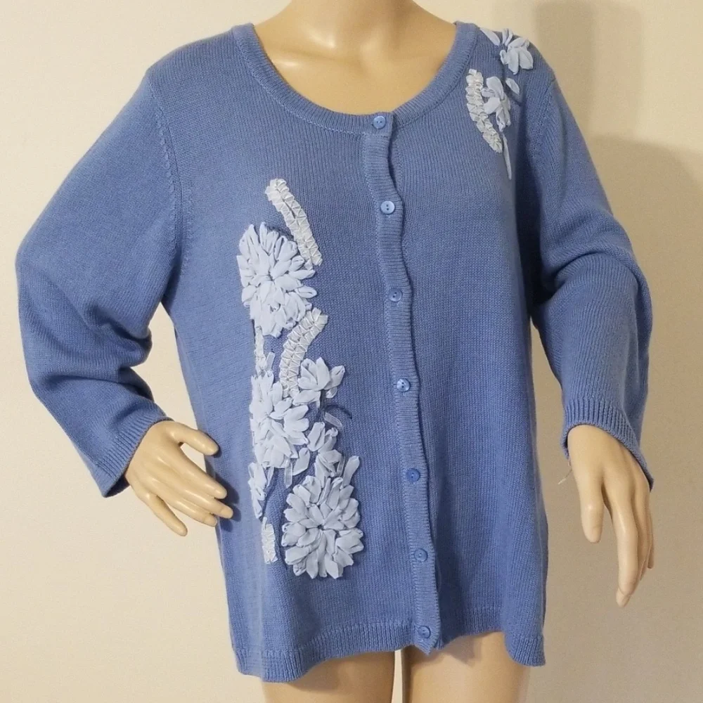 FLORAL RIBBON SOUTACHE! Cardigan | Periwinkle Blue | L | EUC | HIGH QUALITY! - Picture 1 of 7